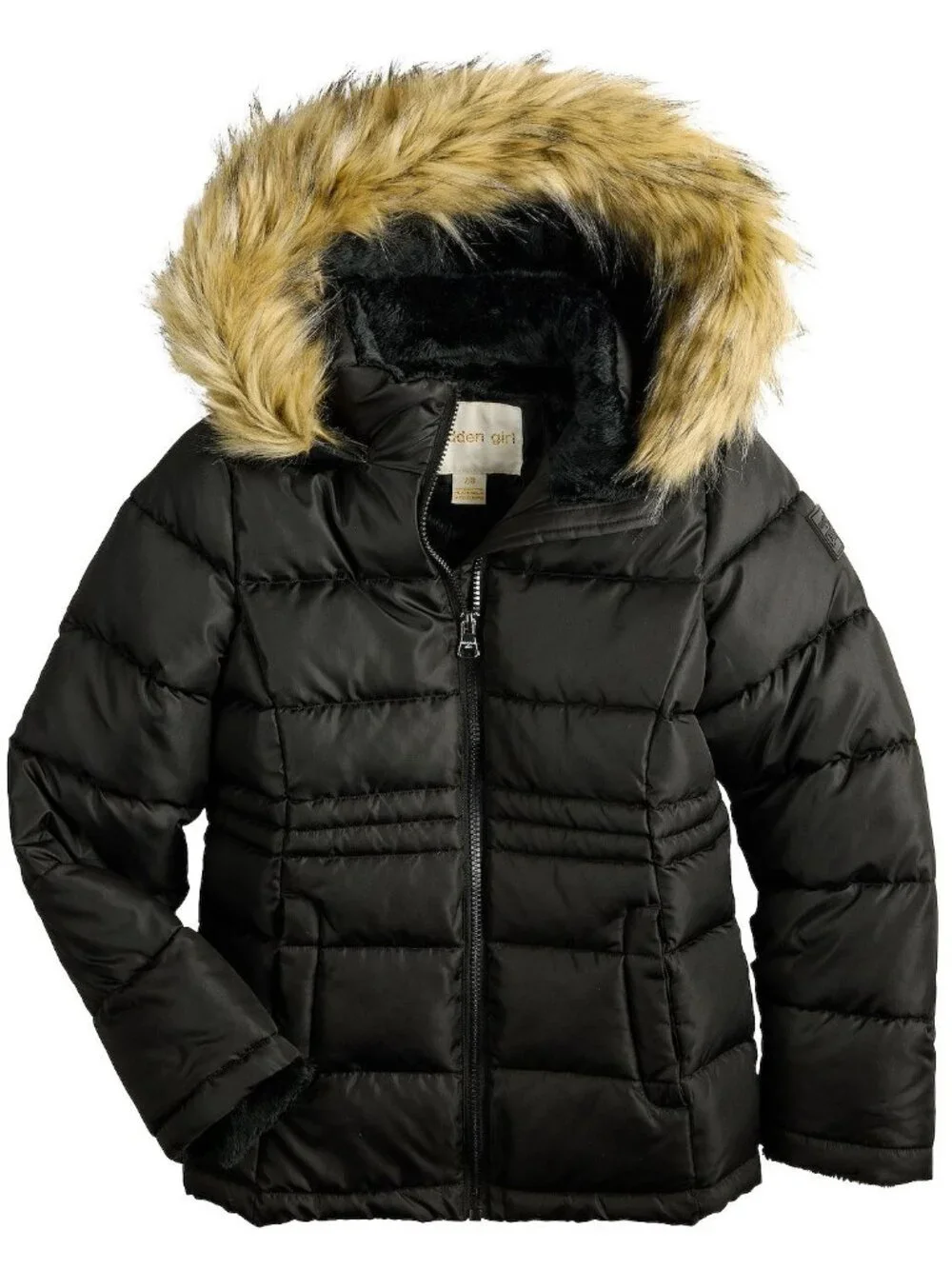 Winter Puffer Jacket 4/5 Madden Girl Black Hooded Fur Quilted Heavyweight Girls